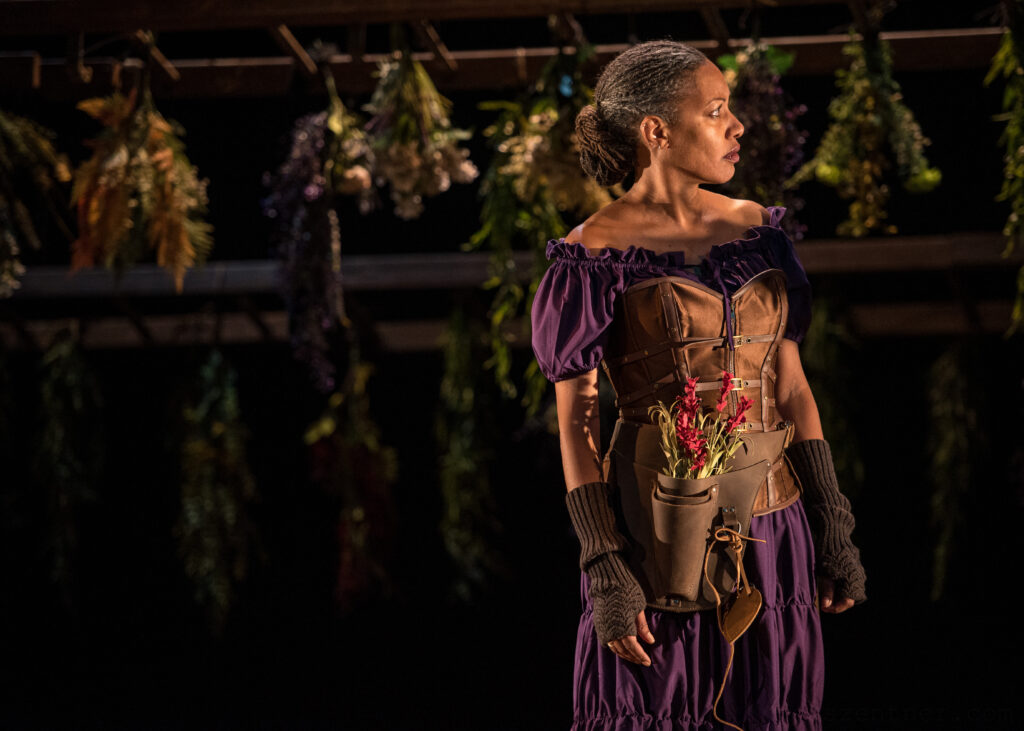 Marti Gobel as Elizabeth Sawyer (The Witch) in Renaissance Theaterworks' WITCH. Photo by Ross Zentner